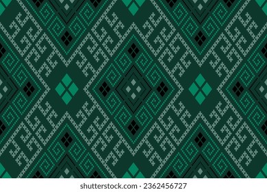 Green Cross stitch colorful geometric traditional ethnic pattern Ikat seamless pattern border abstract design for fabric print cloth dress carpet curtains and sarong Aztec African Indian Indonesian	