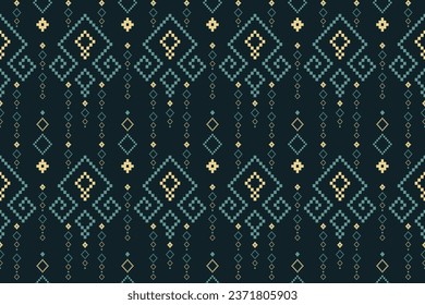 Green Cross stitch colorful geometric traditional ethnic pattern Ikat seamless pattern border abstract design for fabric print cloth dress carpet curtains and sarong Aztec African Indian Indonesian	