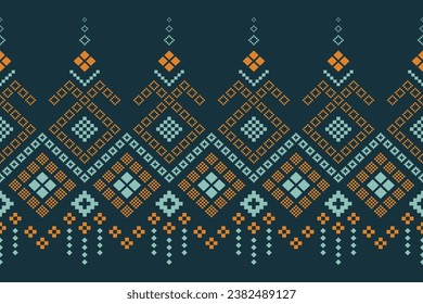Green Cross stitch colorful geometric traditional ethnic pattern Ikat seamless pattern border abstract design for fabric print cloth dress carpet curtains and sarong Aztec African Indian Indonesian	