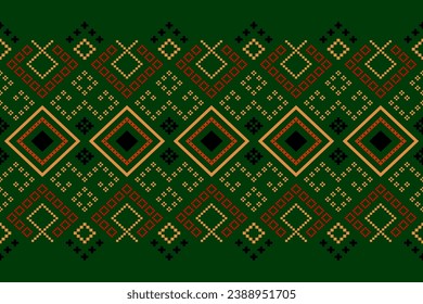 Green Cross stitch colorful geometric traditional ethnic pattern Ikat seamless pattern border abstract design for fabric print cloth dress carpet curtains and sarong Aztec African Indian Indonesian	