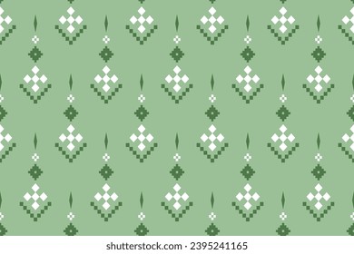 Green Cross stitch colorful geometric traditional ethnic pattern Ikat seamless pattern border abstract design for fabric print cloth dress carpet curtains and sarong Aztec African Indian Indonesian	