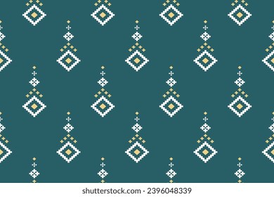 Green Cross stitch colorful geometric traditional ethnic pattern Ikat seamless pattern border abstract design for fabric print cloth dress carpet curtains and sarong Aztec African Indian Indonesian	
