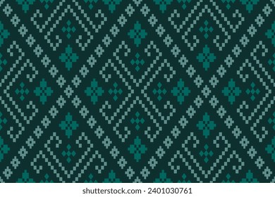 Green Cross stitch colorful geometric traditional ethnic pattern Ikat seamless pattern border abstract design for fabric print cloth dress carpet curtains and sarong Aztec African Indian Indonesian	