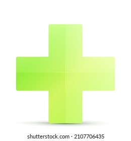 Green cross. Cross symbol of safety guidance. Green plus sign. Vector illustration EPS10