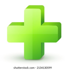 Green cross. Cross symbol of safety guidance. Green plus sign. Vector illustration EPS10