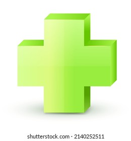 Green cross. Cross symbol of safety guidance. Green plus sign. Vector illustration EPS10