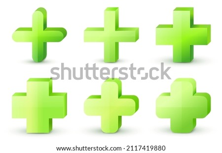 Green cross. Vector set. Cross symbol of safety guidance. Green plus sign