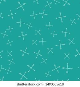 Green Crossed arrows icon isolated seamless pattern on green background.  Vector Illustration