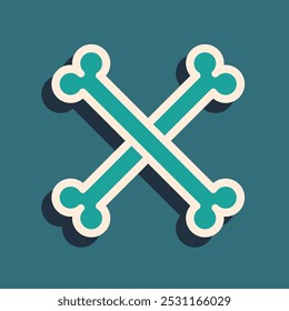 Green Crossed human bones icon isolated on green background. Long shadow style. Vector