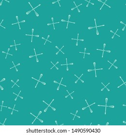 Green Crossed paddle icon isolated seamless pattern on green background. Paddle boat oars.  Vector Illustration