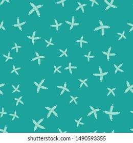 Green Crossed sausage icon isolated seamless pattern on green background. Grilled sausage and aroma sign.  Vector Illustration