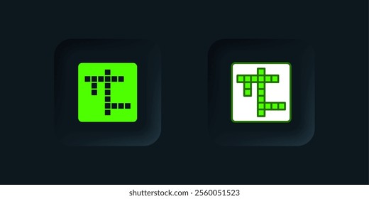 Green Crossword icon isolated on black background. Black square button. Vector