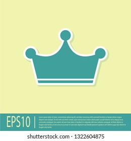 Green Crown icon isolated on yellow background. Flat design. Vector Illustration