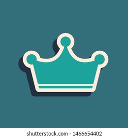 Green Crown icon isolated on blue background. Long shadow style. Vector Illustration