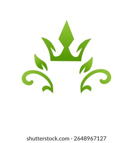 A green crown logo featuring leaf and vine ornaments beneath it, symbolizing elegance, nature, and organic design elements.