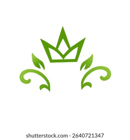 Green crown logo with leaf ornament underneath, symbolizing royalty, nature, and eco-friendly elegance. Ideal for organic or sustainable brands.