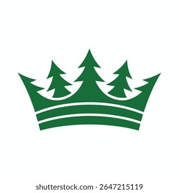Green Crown with Pine Tree Silhouette Logo Nature Royalty Concept for Eco Brand or Forest Theme Design.