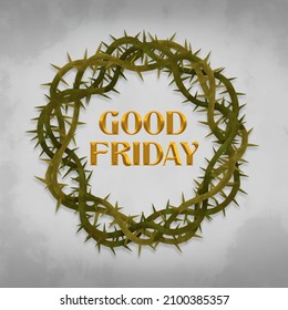 Green crown of thorns, good Friday on white grey background