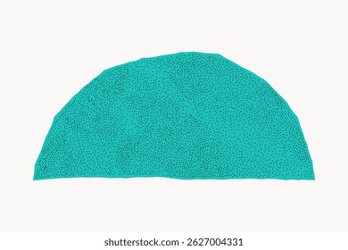Recorte de collage arrugado verde en forma abstracta con bordes rasgados dentados sobre fondo blanco. Textura de semitono arenoso y detalles de papel de cuaderno.