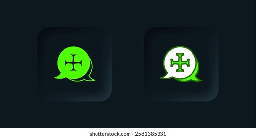Green Crusade icon isolated on black background. Black square button. Vector