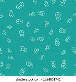 Green Cryptocurrency coin Bitcoin icon isolated seamless pattern on green background. Physical bit coin. Blockchain based secure crypto currency.  Vector Illustration
