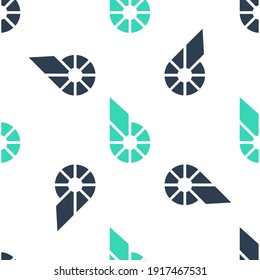 Green Cryptocurrency coin Bitshares BTS icon isolated seamless pattern on white background. Physical bit coin. Digital currency. Blockchain based secure crypto currency. Vector.