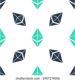 Green Cryptocurrency coin Ethereum ETH icon isolated seamless pattern on white background. Digital currency. Altcoin symbol. Blockchain based secure crypto currency. Vector.