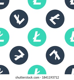 Green Cryptocurrency coin Litecoin LTC icon isolated seamless pattern on white background. Digital currency. Altcoin symbol. Blockchain based secure crypto currency. Vector.