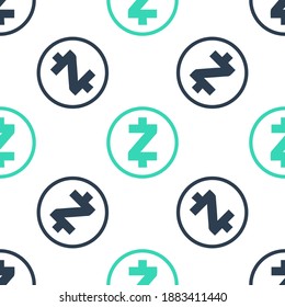Green Cryptocurrency coin Zcash ZEC icon isolated seamless pattern on white background. Physical bit coin. Digital currency. Blockchain based secure crypto currency. Vector.