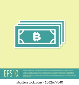 Green Cryptocurrency concept bitcoin in circle with microchip circuit icon isolated on yellow background. Blockchain technology, digital money market. Flat design. Vector Illustration
