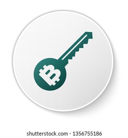 Green Cryptocurrency key icon isolated on white background. Concept of cyber security or private key, digital key with technology interface. White circle button. Vector Illustration