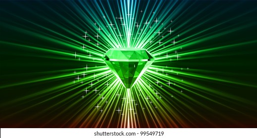 Green crystal background with stars. Vector