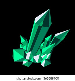 Green crystal of emerald. Isolates shiny mineral stone
