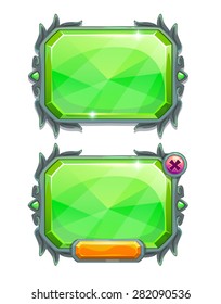 Green crystal panels, vector game assets, isolated on white