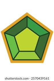 Green Crystal - Pentagon, Gemstone - Vector Full Color Element. Jewelry Stone, Pentagon Pendant Decoration