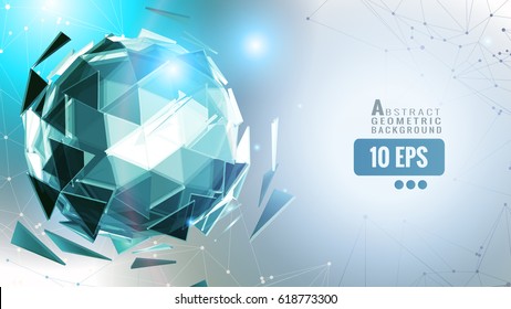 Green crystal polygonal abstract triangular sphere combine on lighting space graphic template background