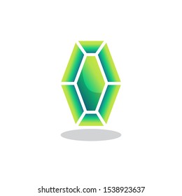 Green Crystal stone flat icon, vector sign, Game treasure Diamond colorful pictogram isolated on white. Symbol, logo illustration. Flat style design