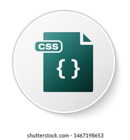 Green CSS file document. Download css button icon isolated on white background. CSS file symbol. White circle button. Vector Illustration