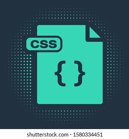 Green CSS file document. Download css button icon isolated on blue background. CSS file symbol. Abstract circle random dots. Vector Illustration