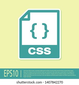 Green CSS file document icon. Download css button icon isolated on yellow background. CSS file symbol. Vector Illustration