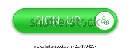 Green CTA button with text: Sign up, user, UI design.