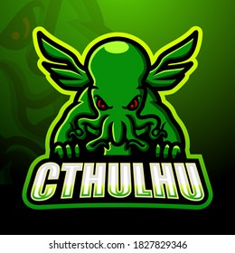 Green cthulhu mascot esport logo design
