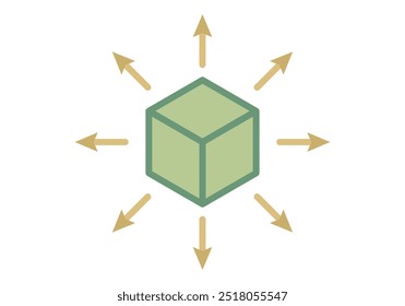 Green cube with golden arrows of decentralized blockchain