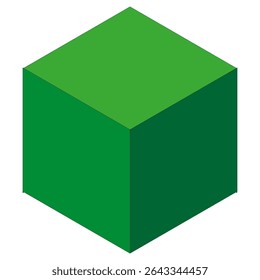 Forma de cubo verde. Ícone 3D isométrico. Elemento de volume geométrico. Bloco abstrato vetorial.