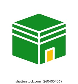 Green Cube Symbol with Door Isolated on White