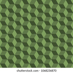 green cube. vector seamless pattern with rhombus. abstract geometric background. visual illusion