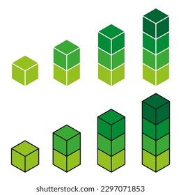 Green cubes stacked artfully. Clean, modern design with sharp angles. Captivating 3D graphic. Vector illustration.