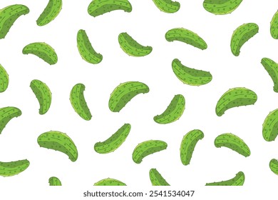 Padrão sem emenda de desenho animado de pepino verde isolado no fundo branco