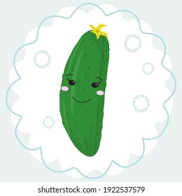 Green cucumber in cartoon style. Vector illustration