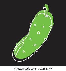Green cucumber doodle icon vector illustration for design and web isolated on black background. Cucumber vector object for labels logos and advertising